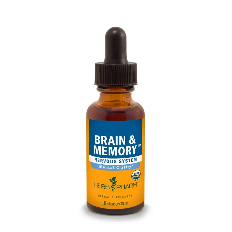 The one-ounce amber dropper bottle with its orange and blue label, from the seller's photograph